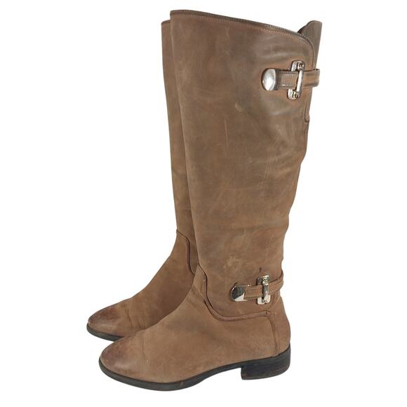 ANTONIO MELANI! CHIC FAWN BROWN/TAN GENUINE NUBUCK FINISH LEATHER BOOTS! SZ 7.5M - Picture 1 of 12